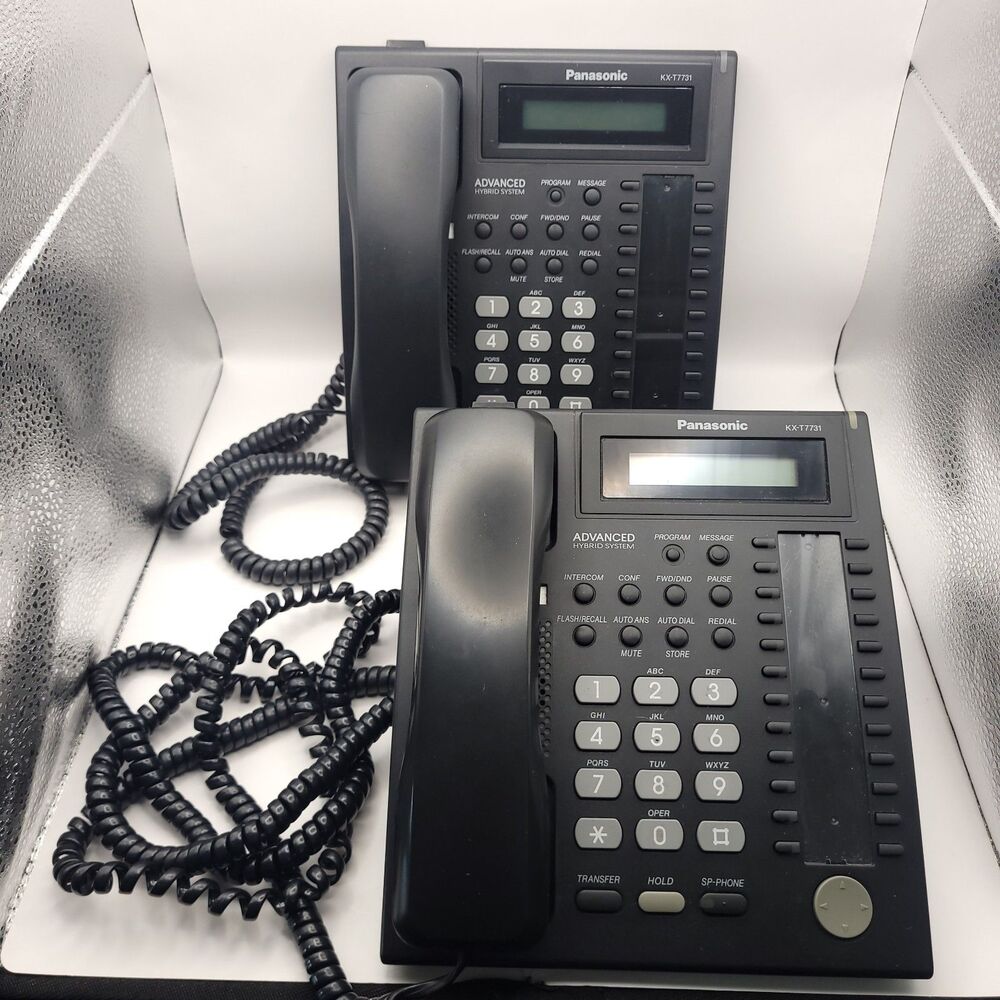 Lot 2 Panasonic KX-T7731 Telephones Black (1) w/Stand no Line Labels (1) Lg Cord